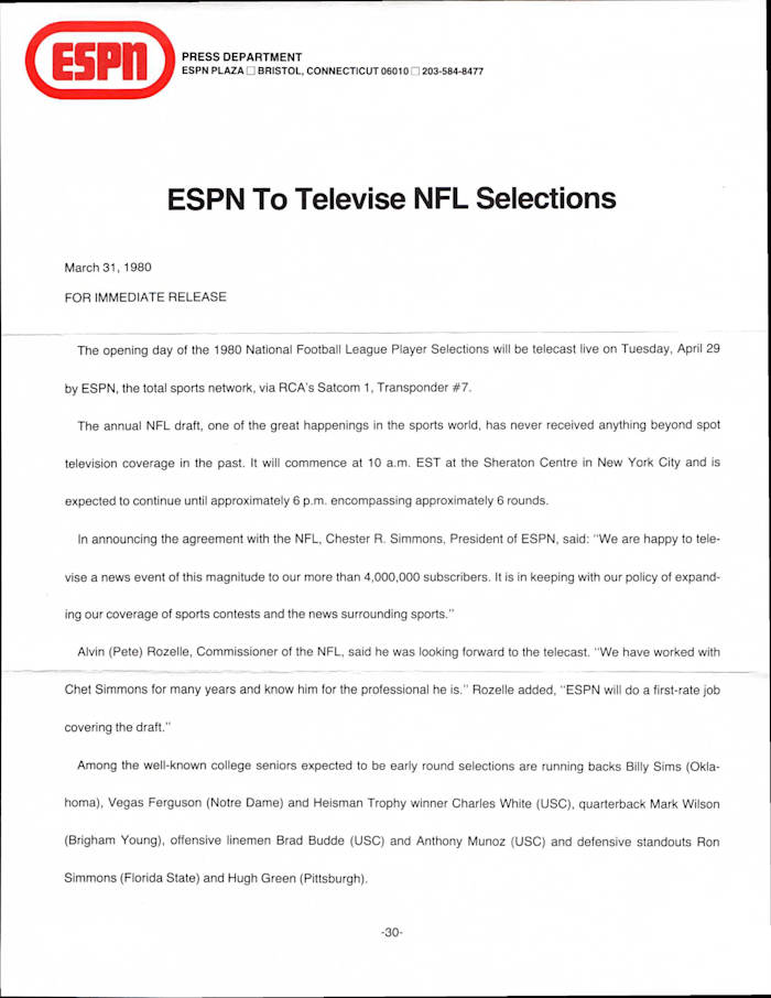 ESPN's press release.